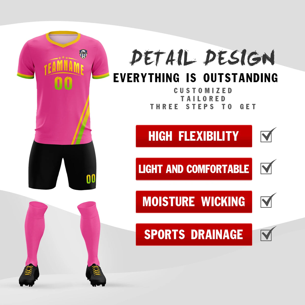 Custom Pink Gold01-Neon Green Gradient Fashion Sportswear Soccer Sets Jersey