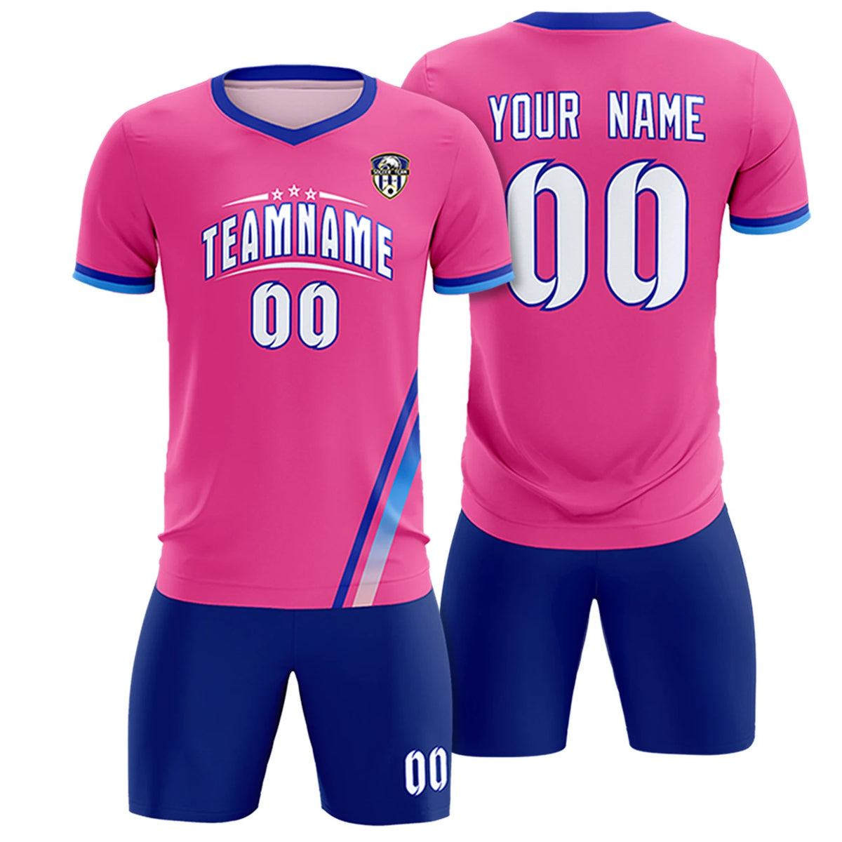 Custom Pink Royal Blue-Powder Blue Gradient Fashion Sportswear Soccer Sets Jersey
