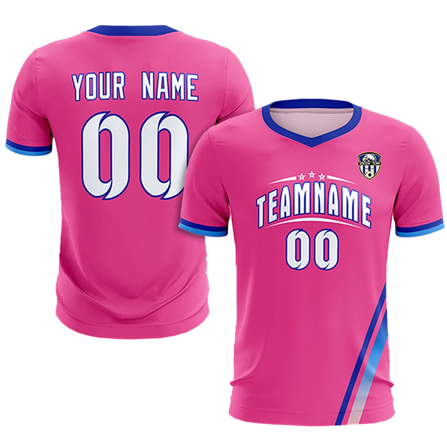 Custom Pink Royal Blue-Powder Blue Gradient Fashion Sportswear Soccer Sets Jersey