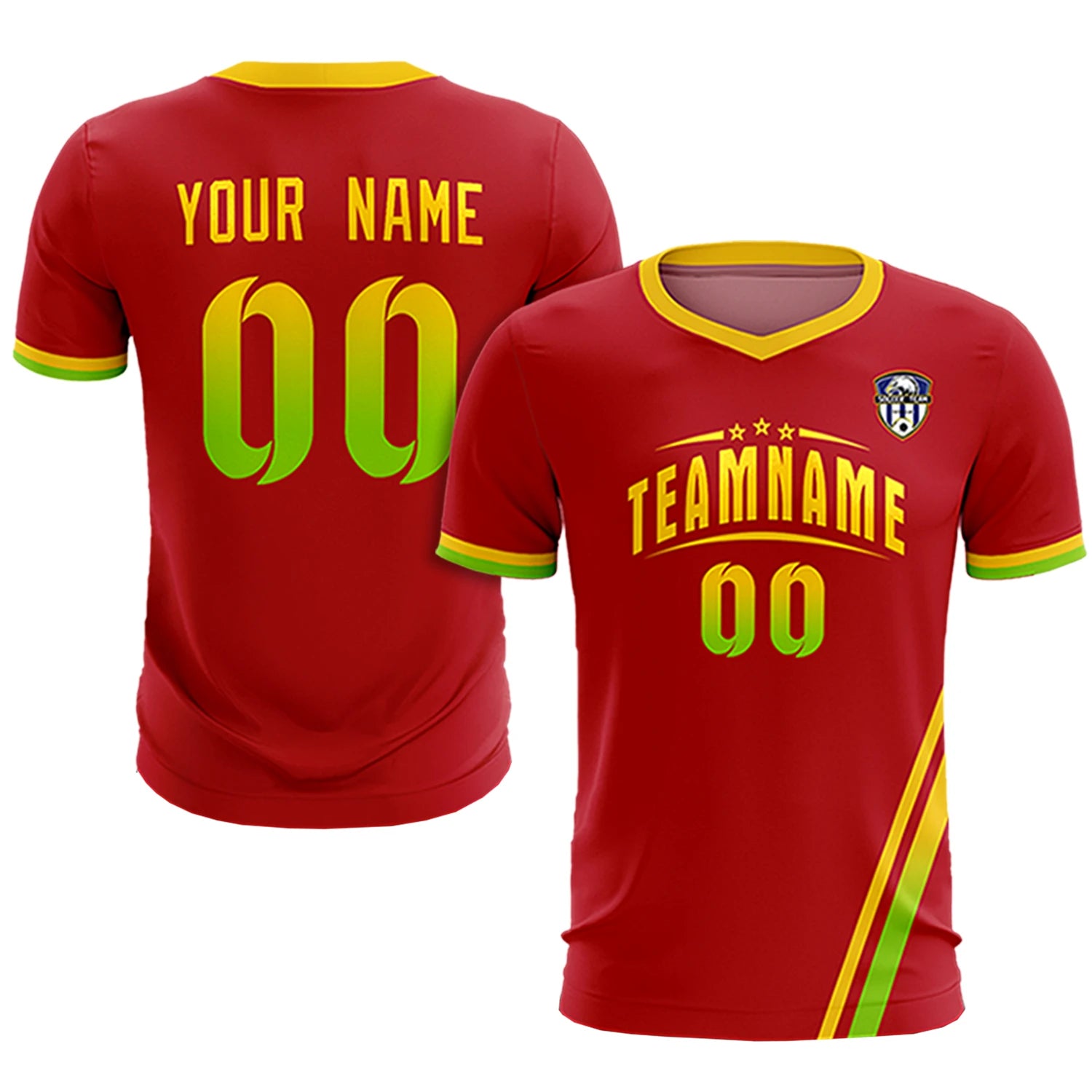 Custom Red Gold01-Neon Green Gradient Fashion Sportswear Soccer Sets Jersey