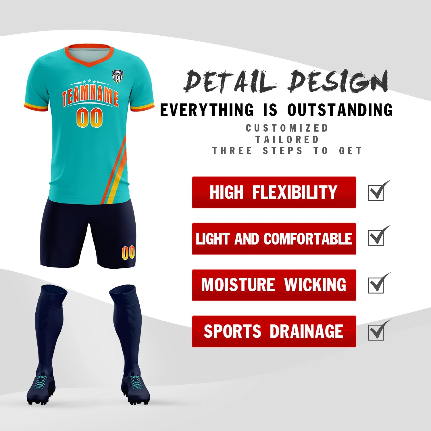 Custom Aqua Orange-Gold01 Gradient Fashion Sportswear Soccer Sets Jersey