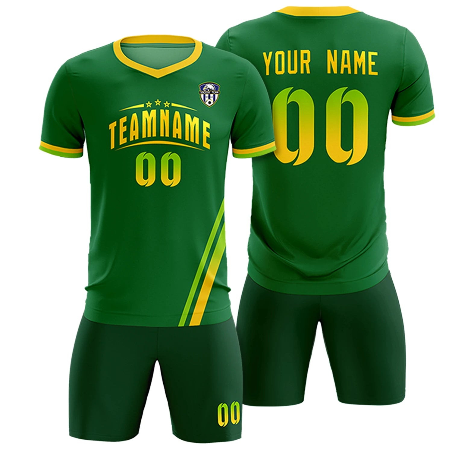 Custom Kelly Green Neon Green-Gold01 Gradient Fashion Sportswear Soccer Sets Jersey