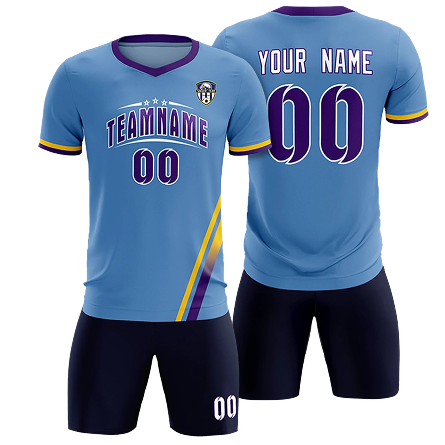 Custom Light Blue Gold01-Purple Gradient Fashion Sportswear Soccer Sets Jersey