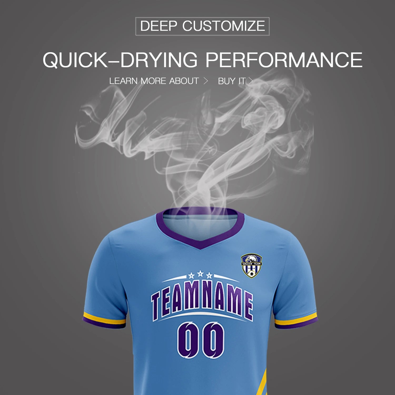 Custom Light Blue Gold01-Purple Gradient Fashion Sportswear Soccer Sets Jersey