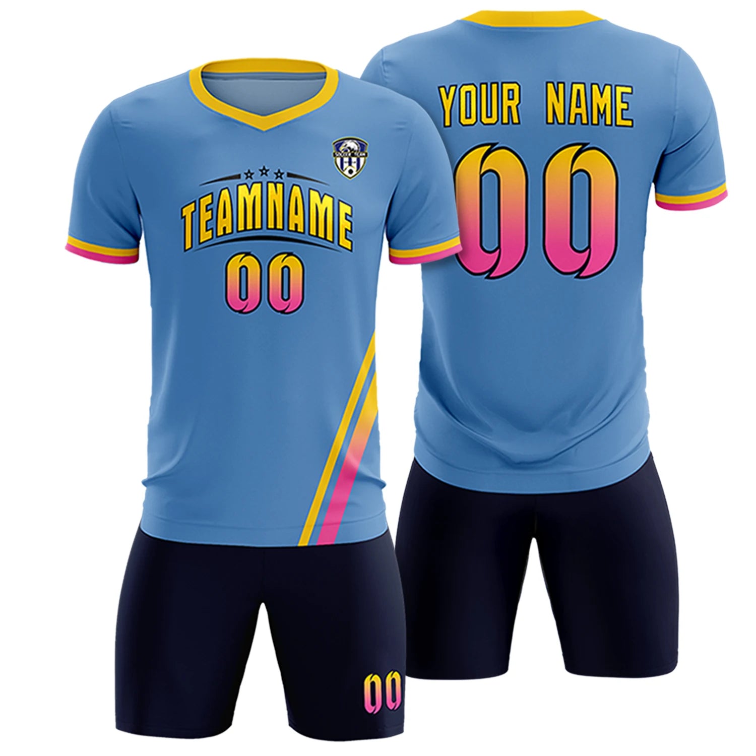 Custom Light Blue Gold01-Pink Gradient Fashion Sportswear Soccer Sets Jersey