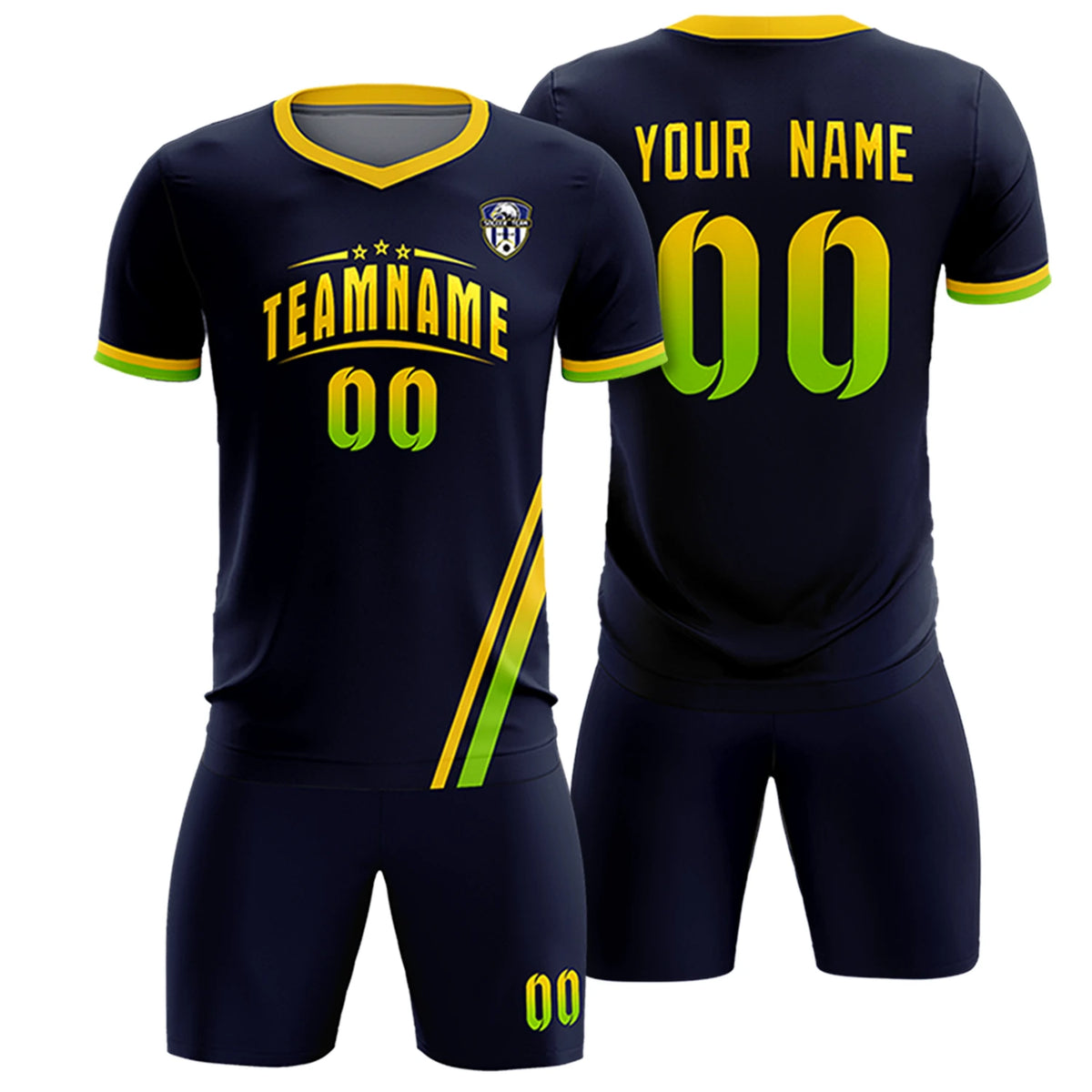 Custom Navy Gold01-Neon Green Gradient Fashion Sportswear Soccer Sets Jersey