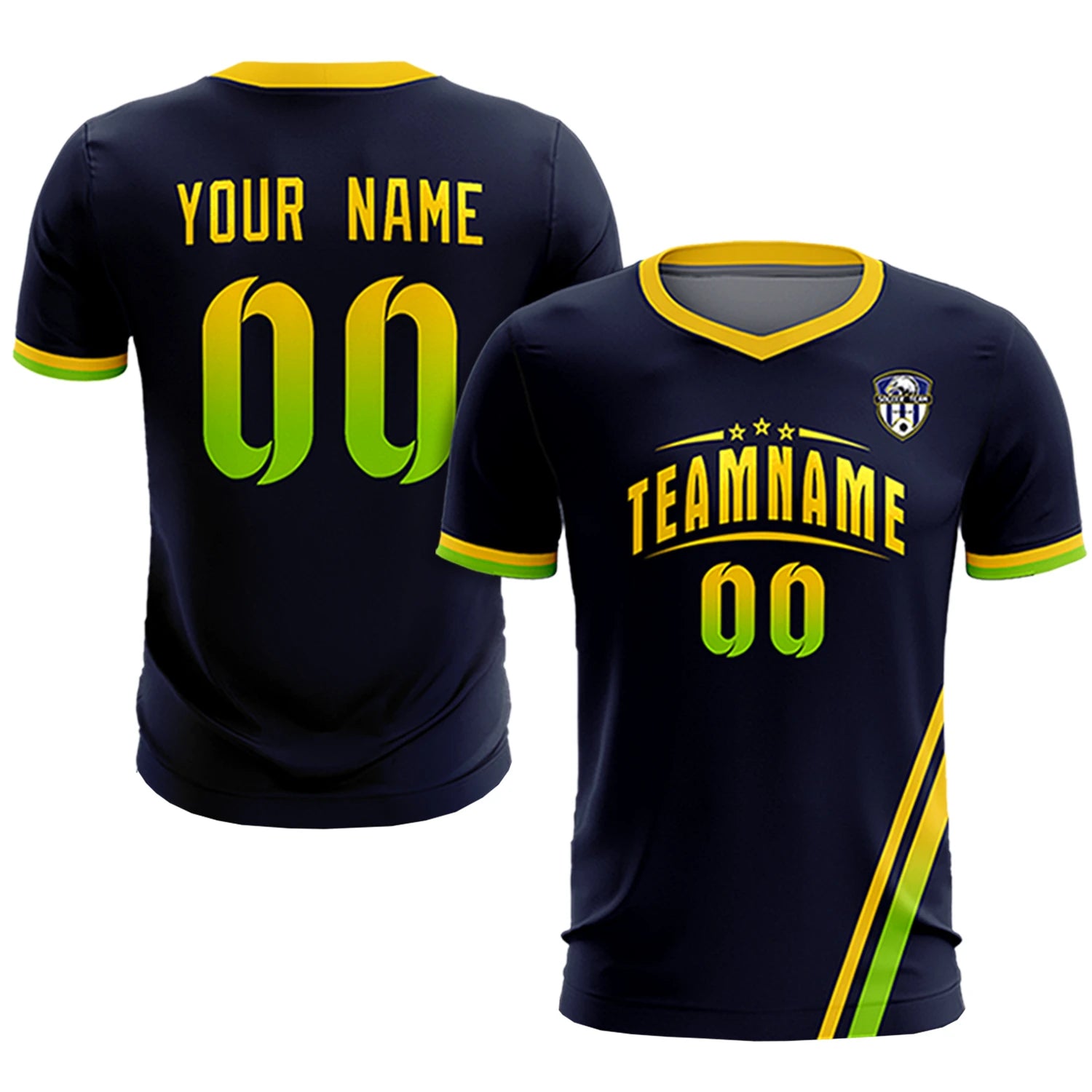 Custom Navy Gold01-Neon Green Gradient Fashion Sportswear Soccer Sets Jersey