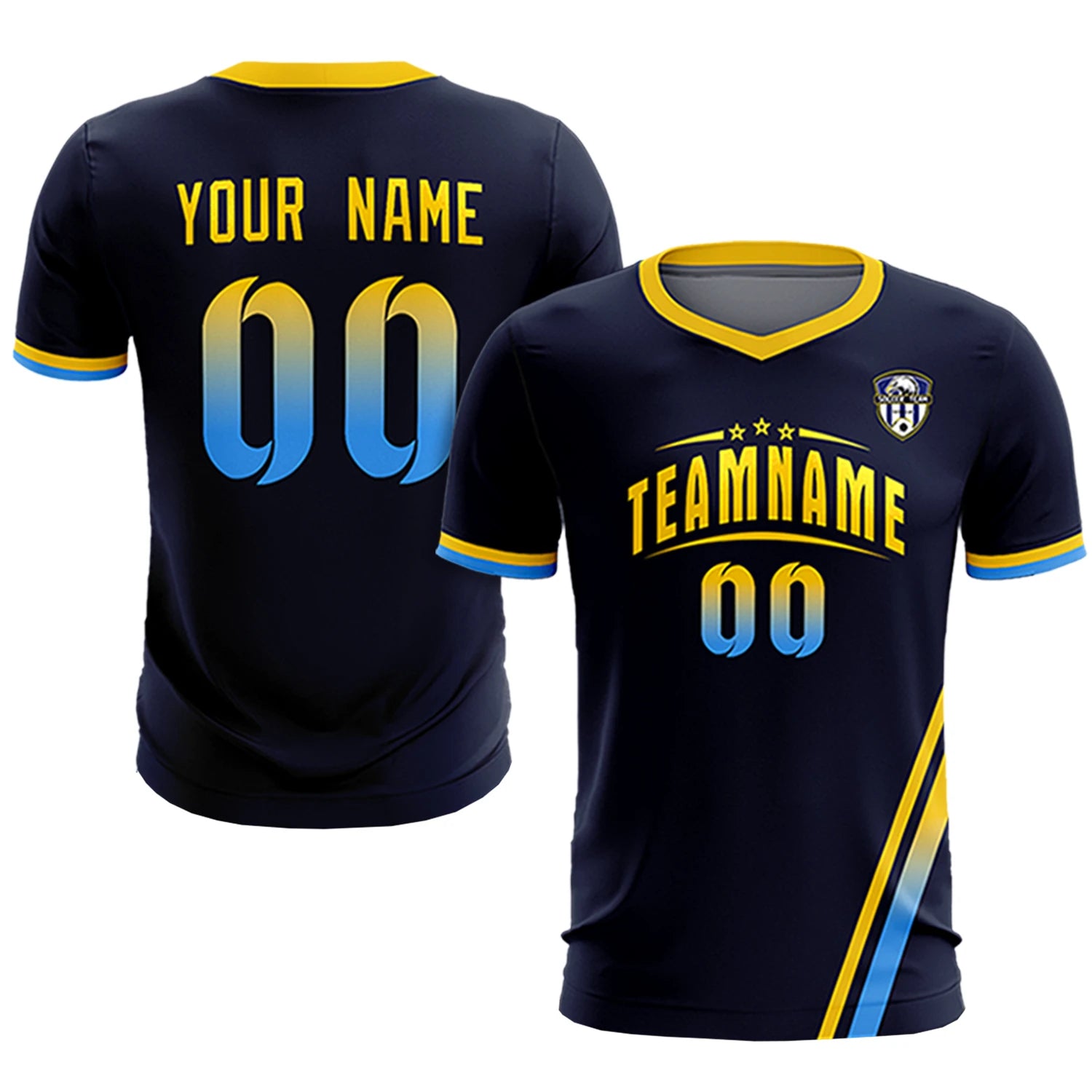 Custom Navy Gold01-Powder Blue Gradient Fashion Sportswear Soccer Sets Jersey