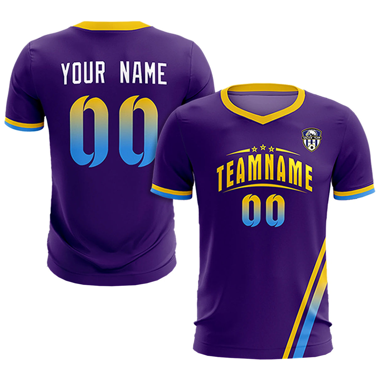 Custom Purple Gold01-Powder Blue Gradient Fashion Sportswear Soccer Sets Jersey