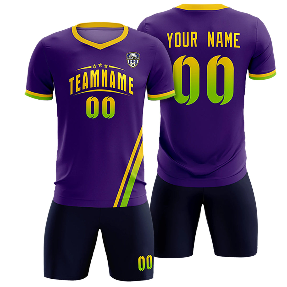 Custom Purple Gold01-Neon Green Gradient Fashion Sportswear Soccer Sets Jersey