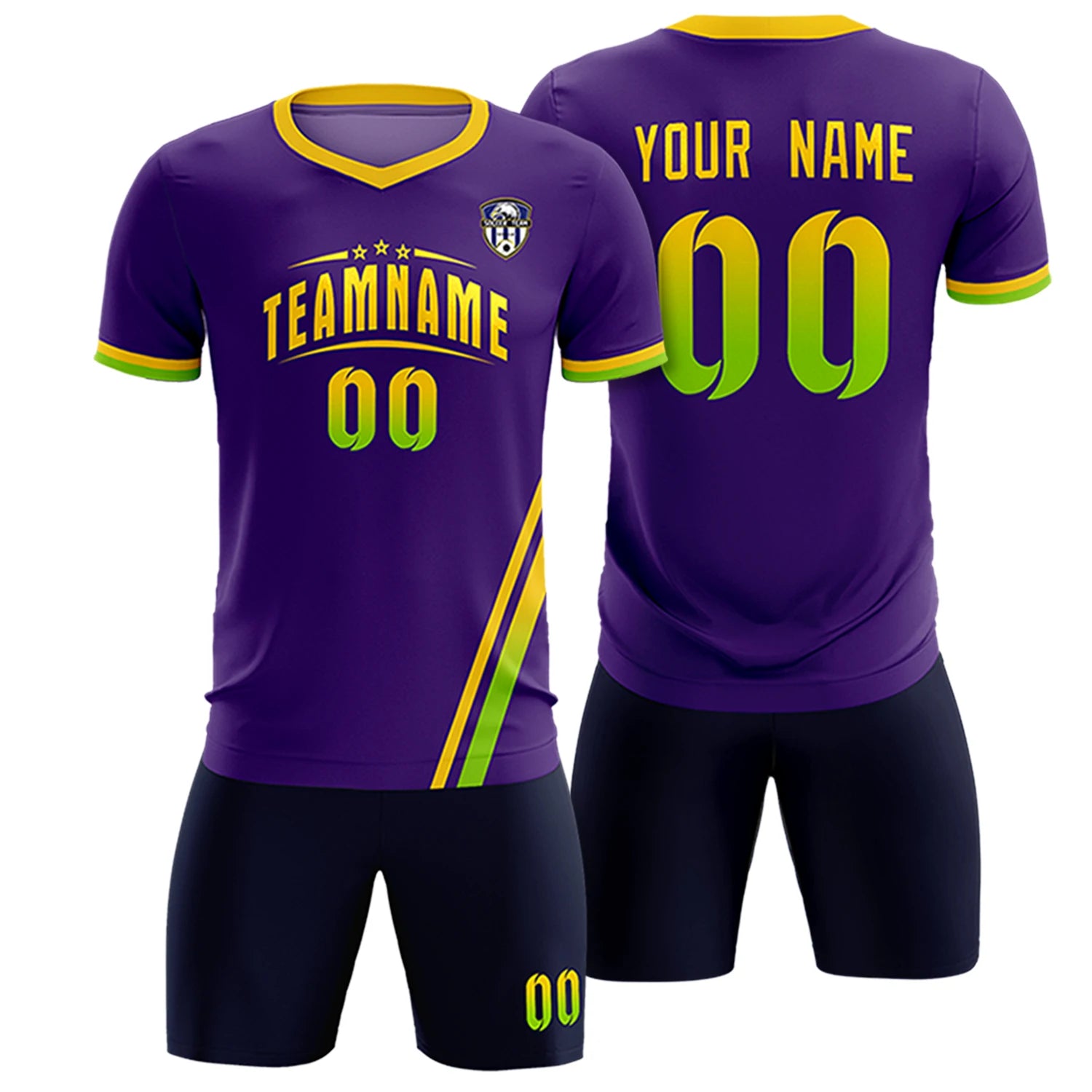 Custom Purple Gold01-Neon Green Gradient Fashion Sportswear Soccer Sets Jersey