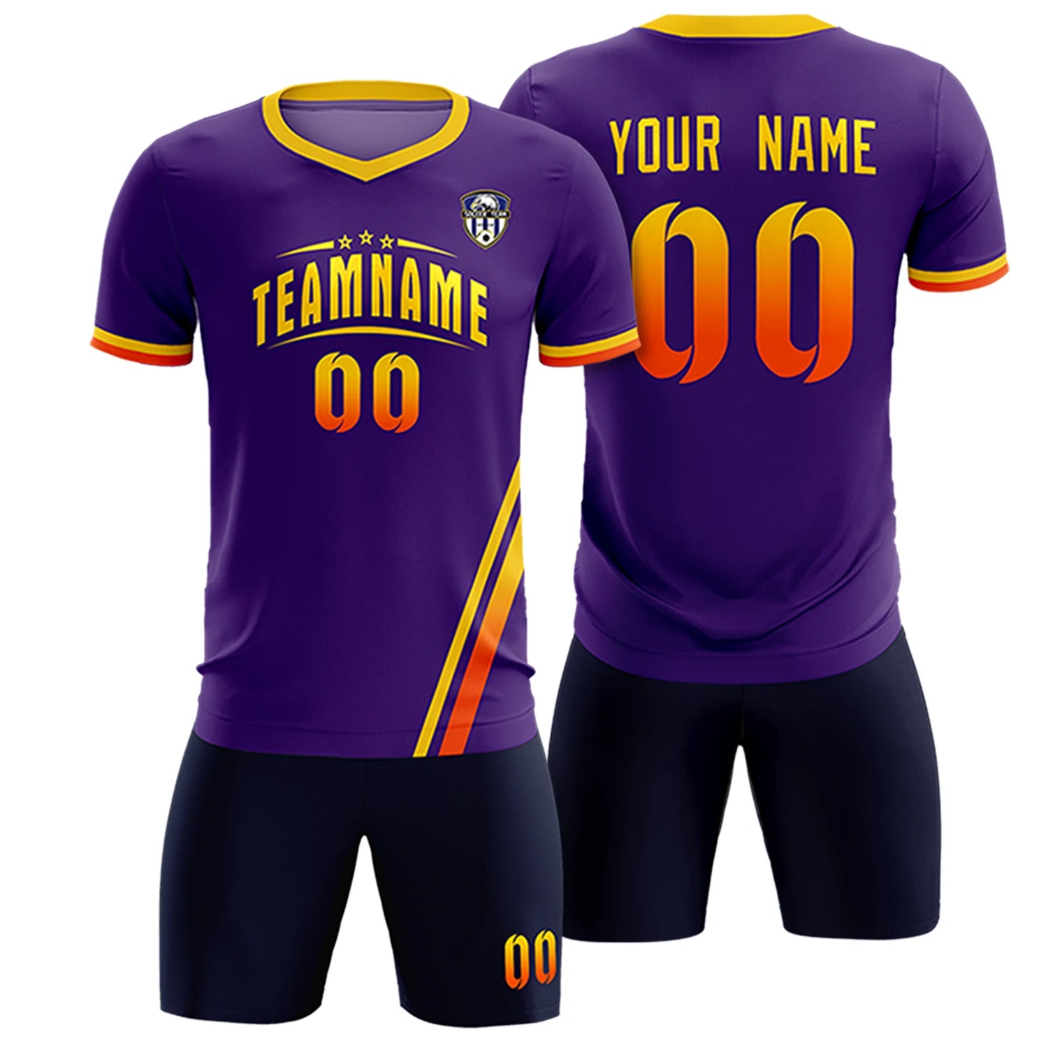 Custom Purple Gold01-Orange Gradient Fashion Sportswear Soccer Sets Jersey