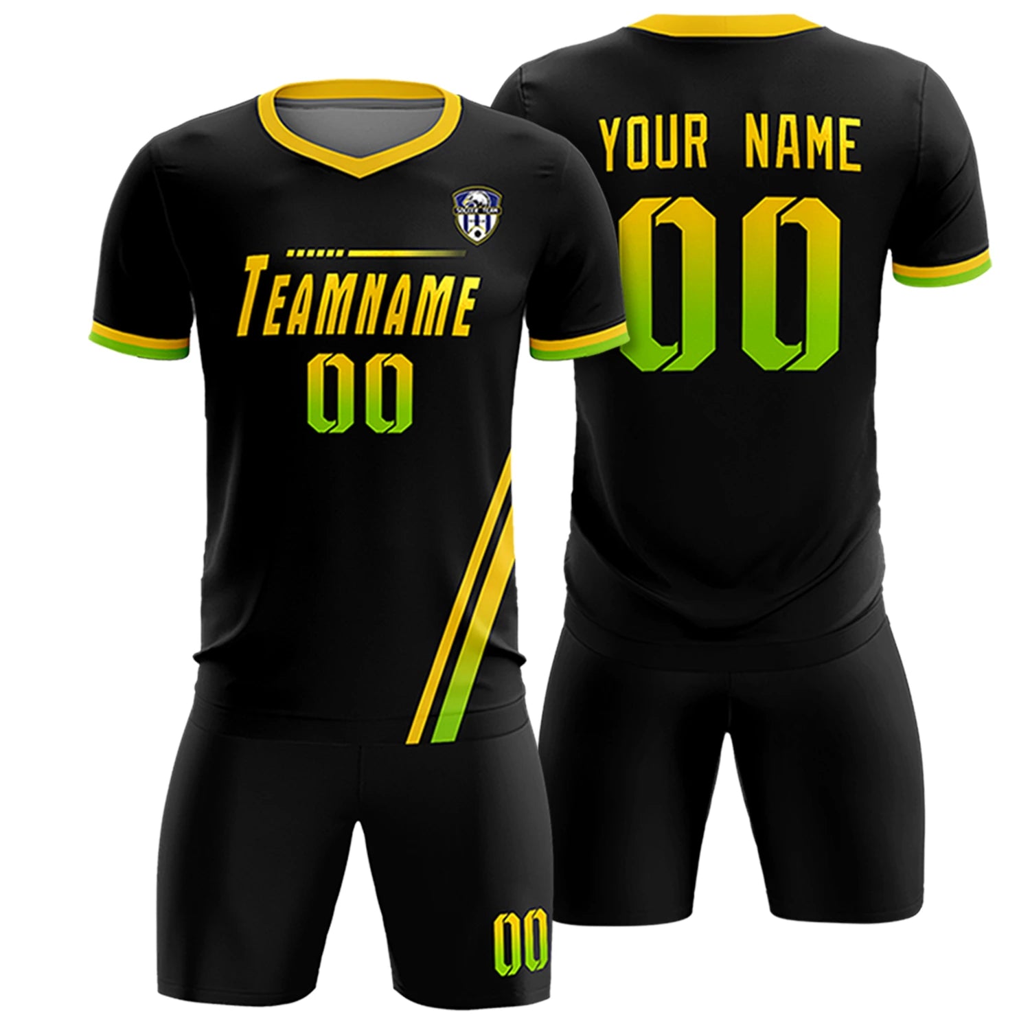 Custom Black Gold01-Neon Green Gradient Fashion Sportswear Soccer Sets Jersey