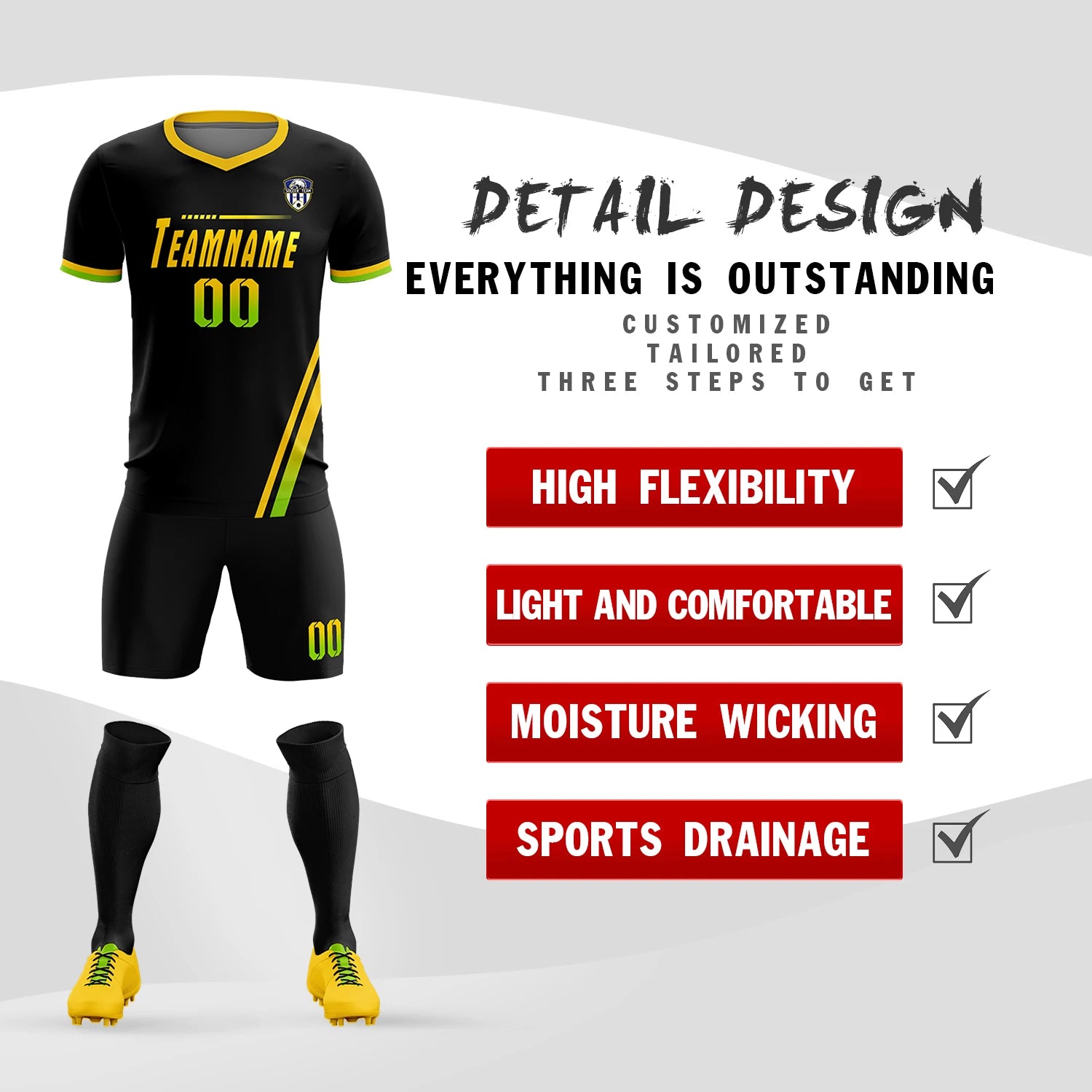 Custom Black Gold01-Neon Green Gradient Fashion Sportswear Soccer Sets Jersey