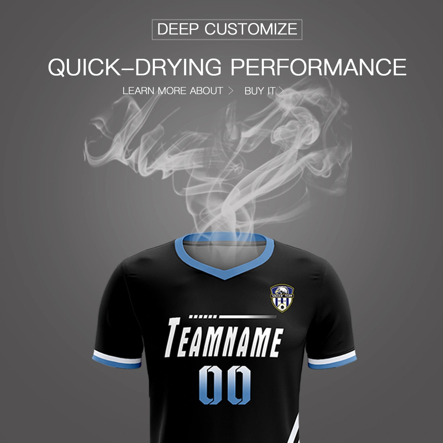 Custom Black White-Light Blue Gradient Fashion Sportswear Soccer Sets Jersey