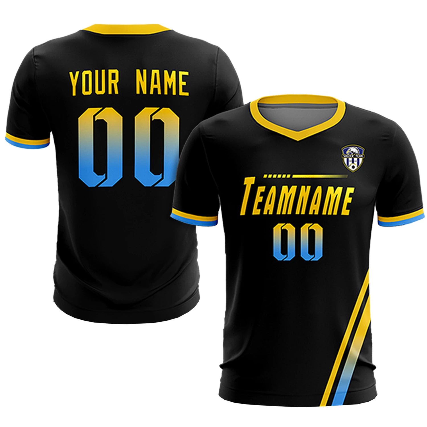 Custom Black Gold01-Powder Blue Gradient Fashion Sportswear Soccer Sets Jersey