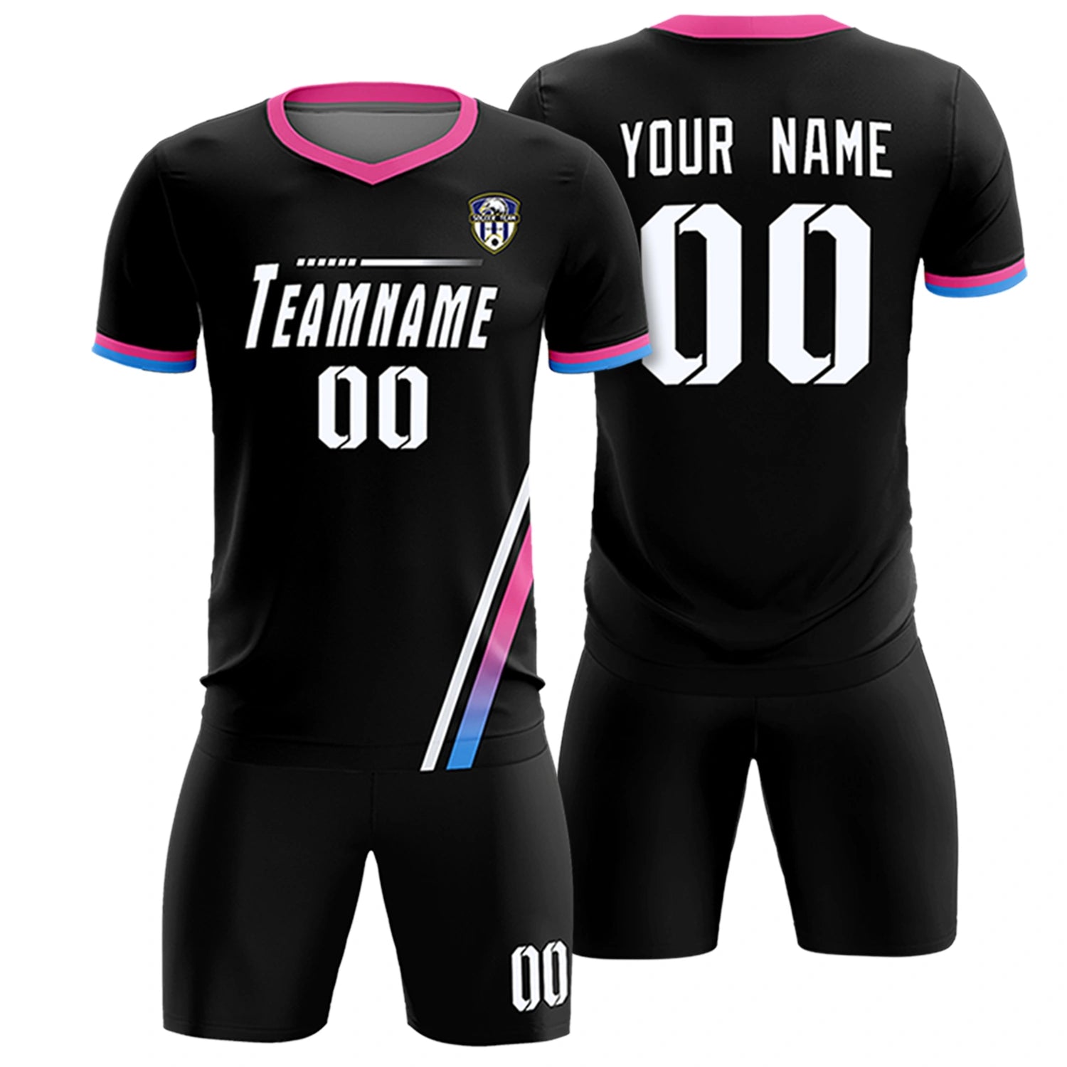 Custom Black White-Pink Gradient Fashion Sportswear Soccer Sets Jersey