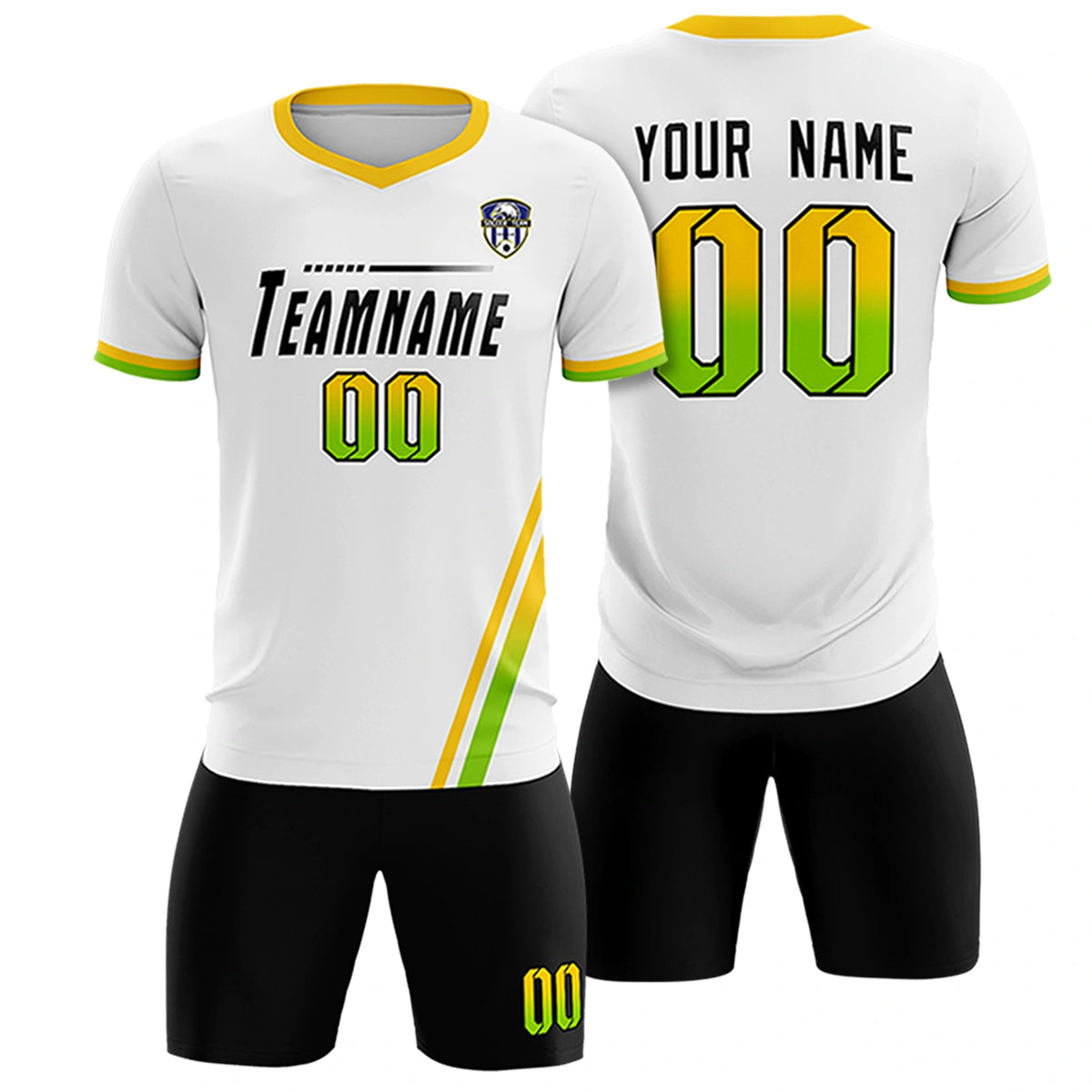 Custom White Gold01-Neon Green Gradient Fashion Sportswear Soccer Sets Jersey