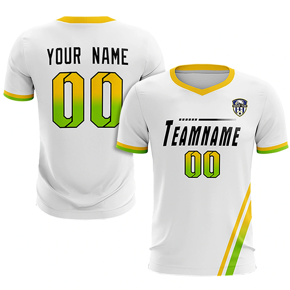Custom White Gold01-Neon Green Gradient Fashion Sportswear Soccer Sets Jersey