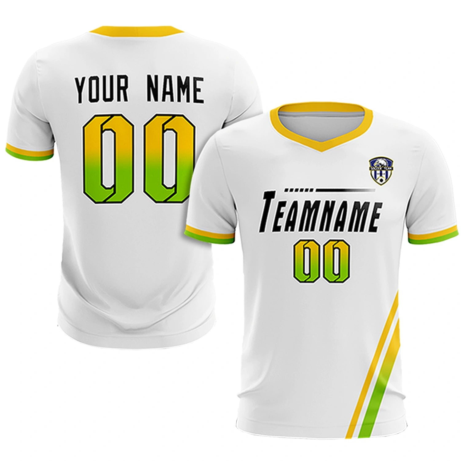 Custom White Gold01-Neon Green Gradient Fashion Sportswear Soccer Sets Jersey