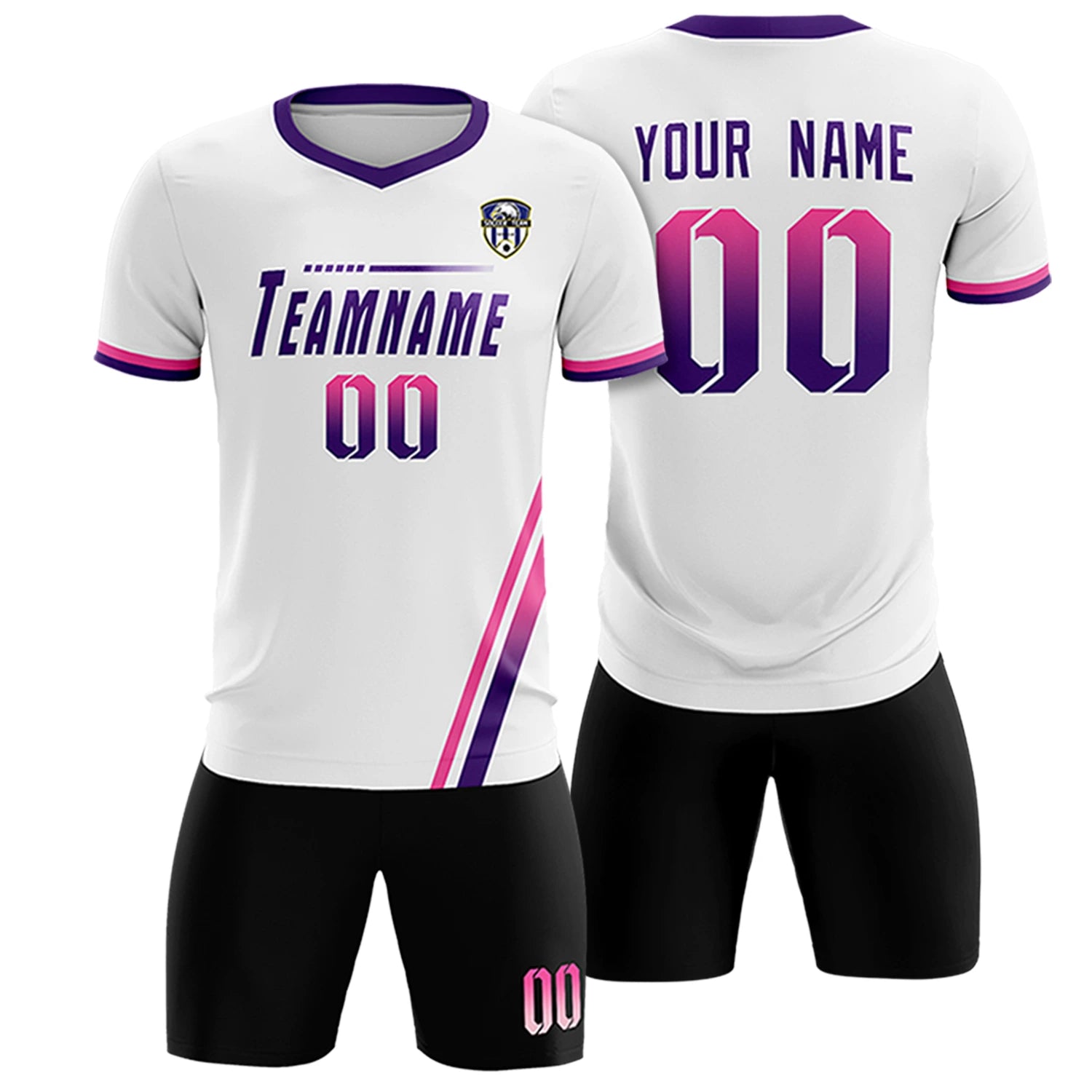 Custom White Pink-Purple Gradient Fashion Sportswear Soccer Sets Jersey