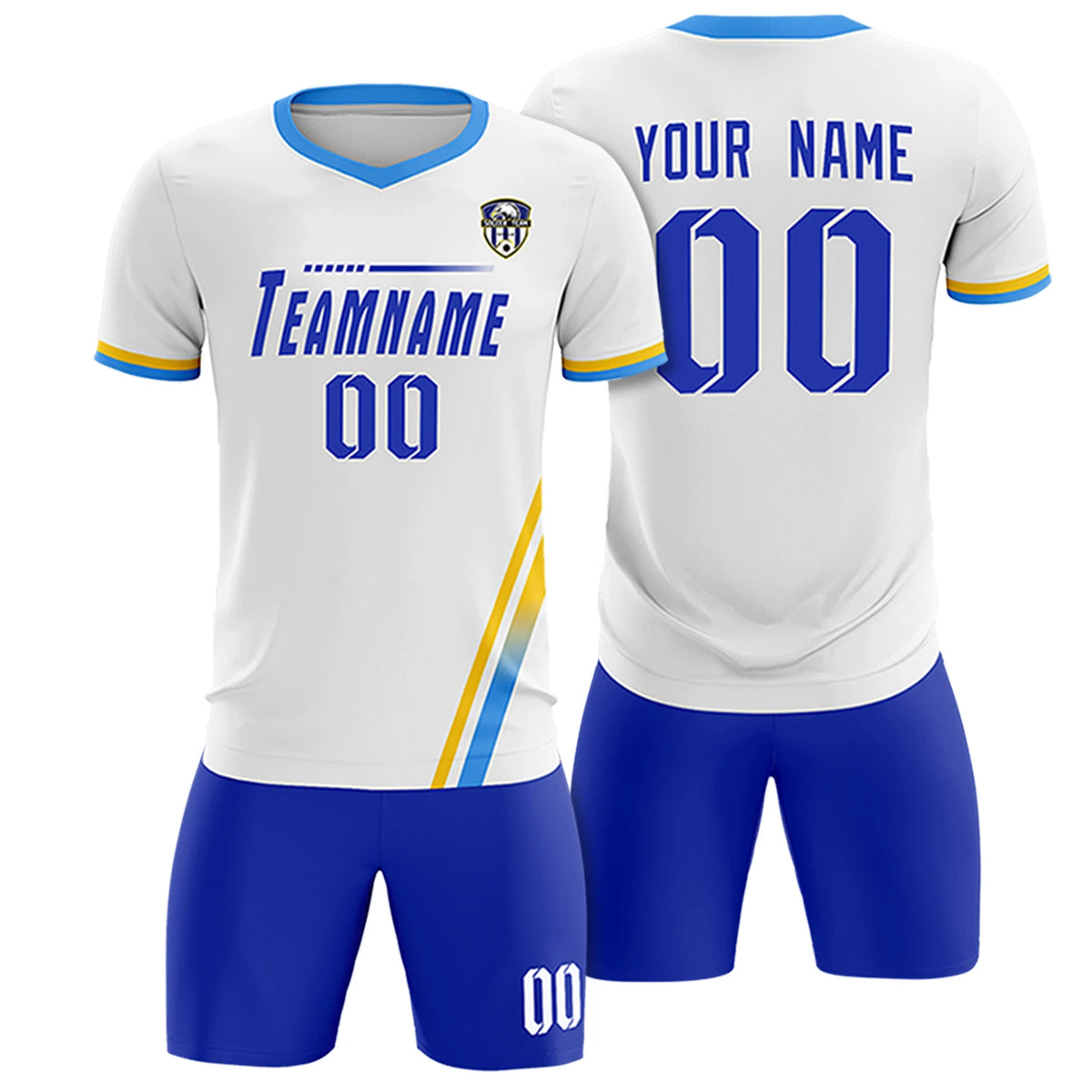 Custom White Gold01-Powder Blue Gradient Fashion Sportswear Soccer Sets Jersey