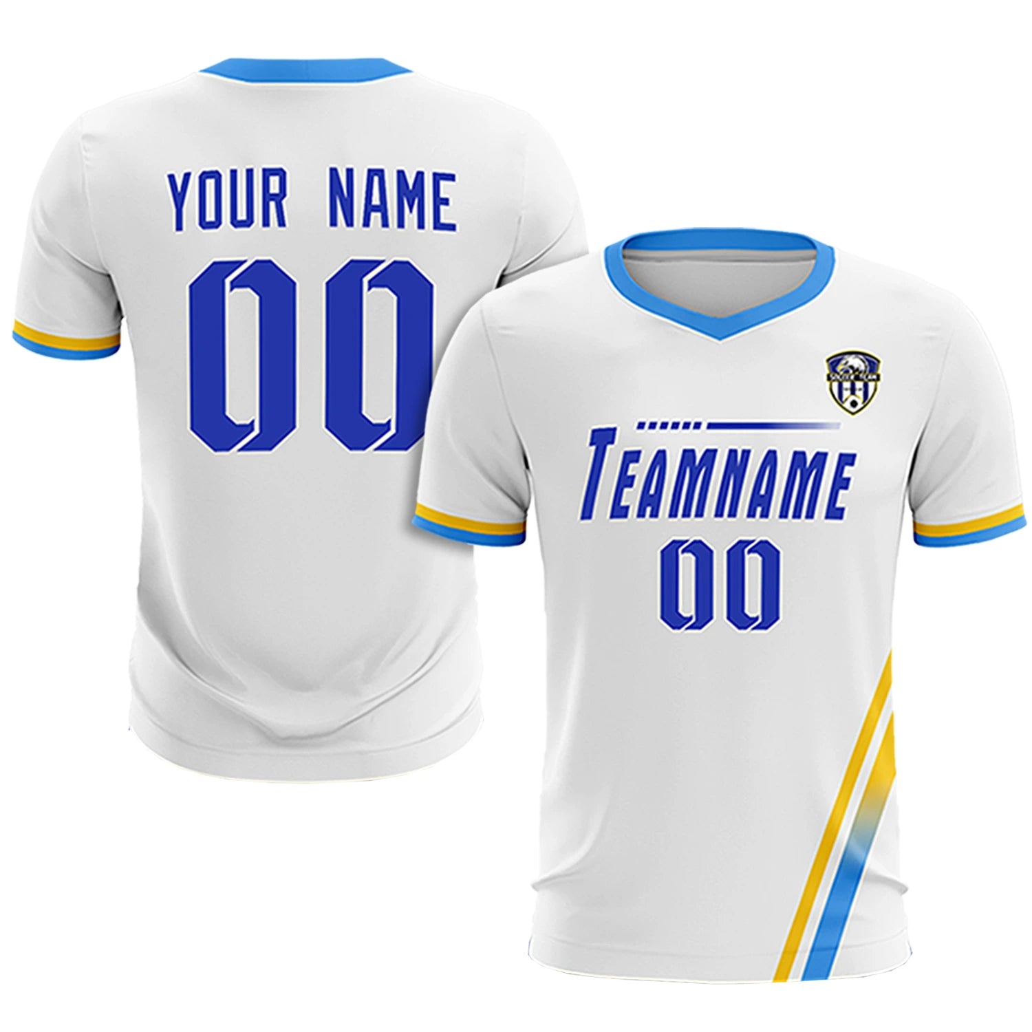 Custom White Gold01-Powder Blue Gradient Fashion Sportswear Soccer Sets Jersey