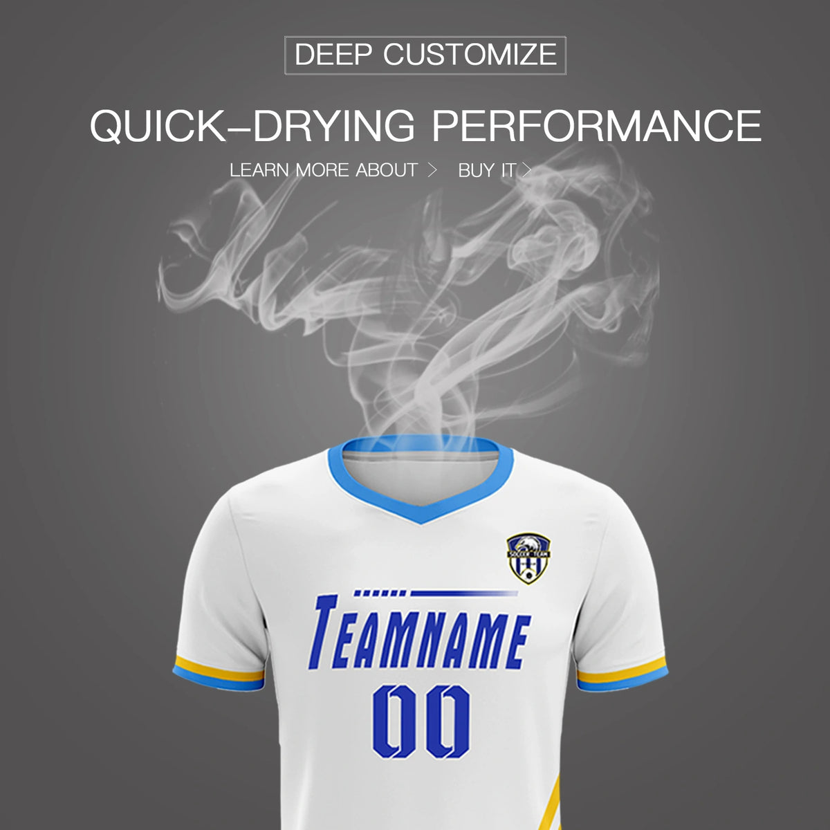 Custom White Gold01-Powder Blue Gradient Fashion Sportswear Soccer Sets Jersey
