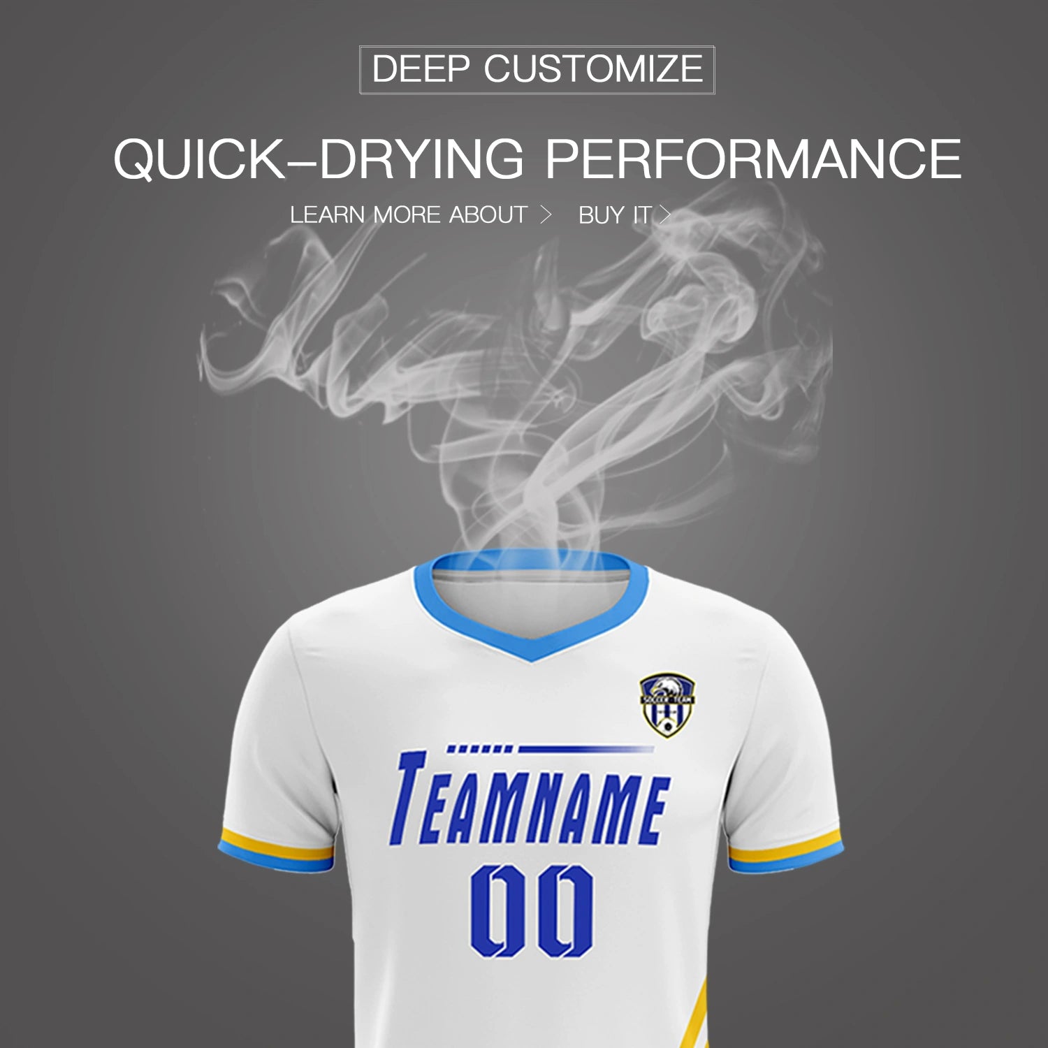 Custom White Gold01-Powder Blue Gradient Fashion Sportswear Soccer Sets Jersey