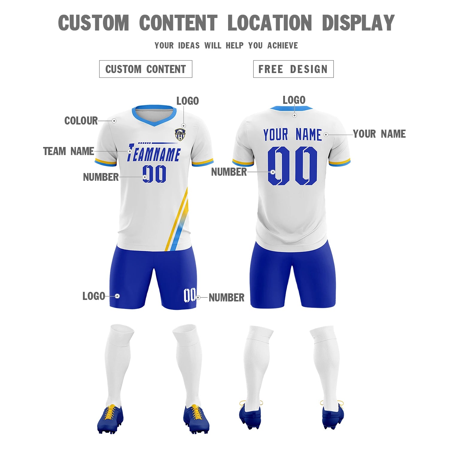 Custom White Gold01-Powder Blue Gradient Fashion Sportswear Soccer Sets Jersey