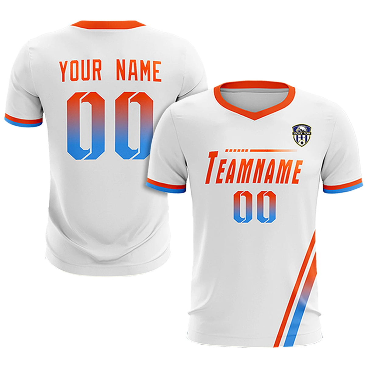 Custom White Orange-Powder Blue Gradient Fashion Sportswear Soccer Sets Jersey