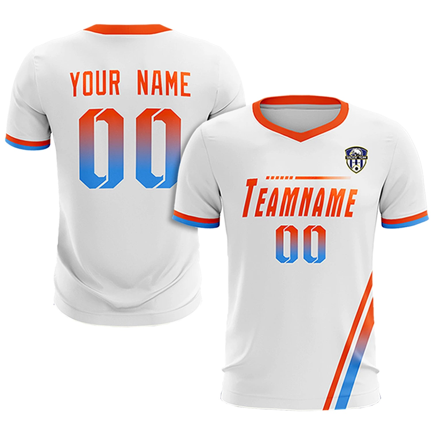 Custom White Orange-Powder Blue Gradient Fashion Sportswear Soccer Sets Jersey