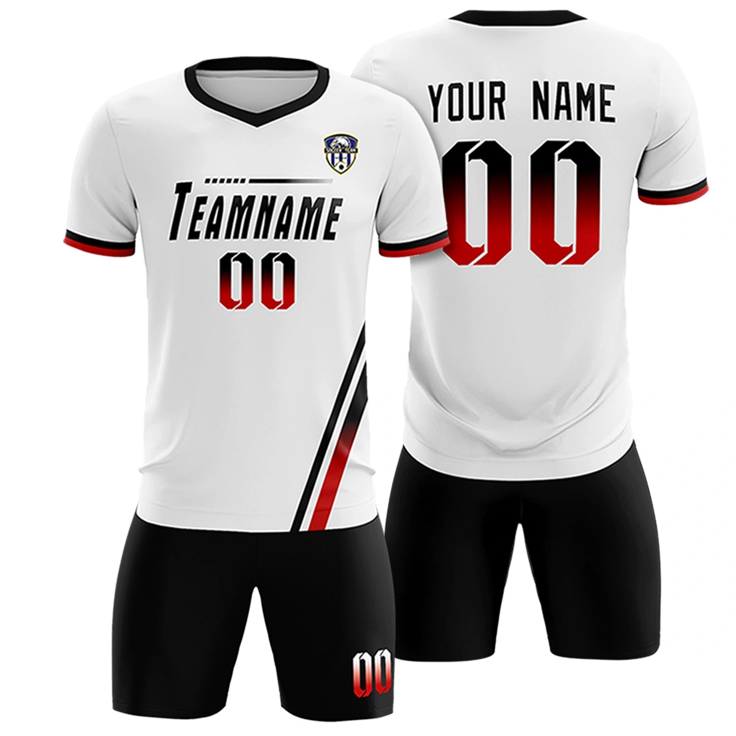 Custom White Black-Red Gradient Fashion Sportswear Soccer Sets Jersey