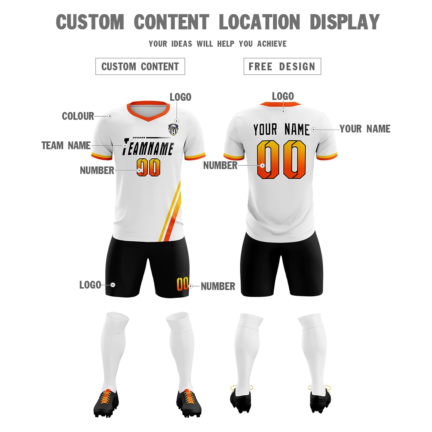 Custom White Gold01-Orange Gradient Fashion Sportswear Soccer Sets Jersey
