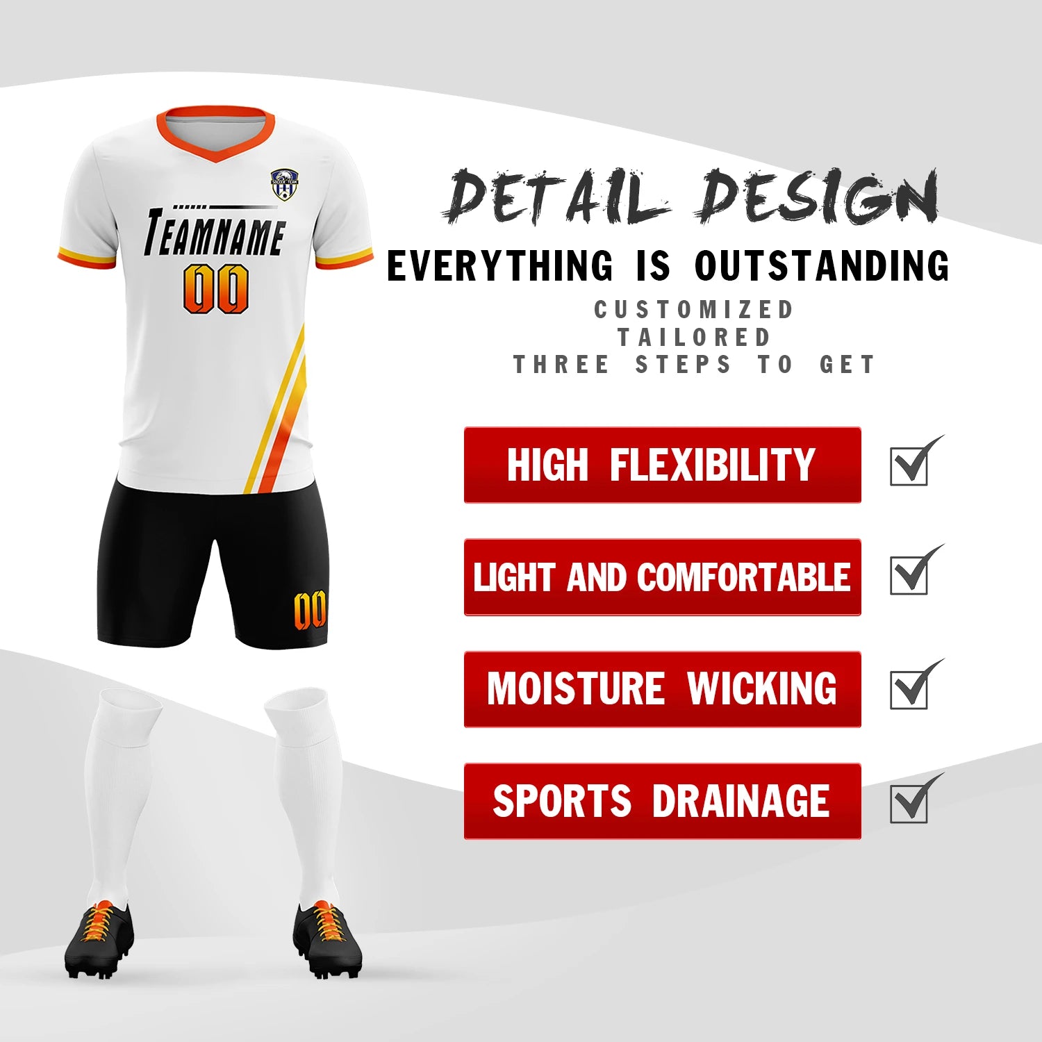 Custom White Gold01-Orange Gradient Fashion Sportswear Soccer Sets Jersey