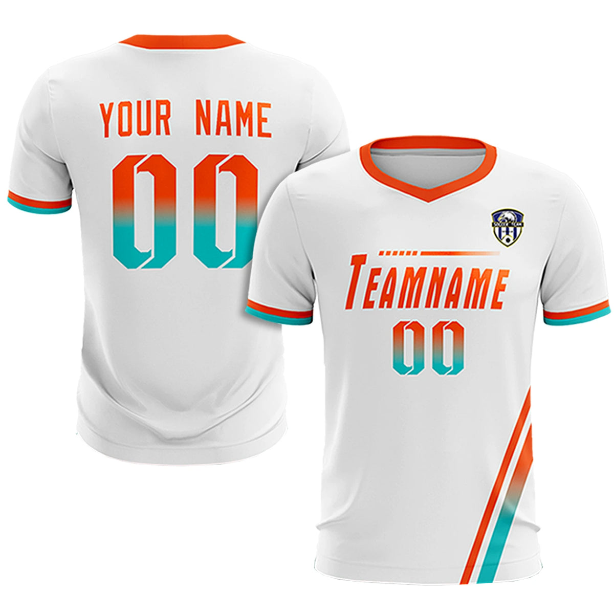 Custom White Orange-Bright Green Gradient Fashion Sportswear Soccer Sets Jersey