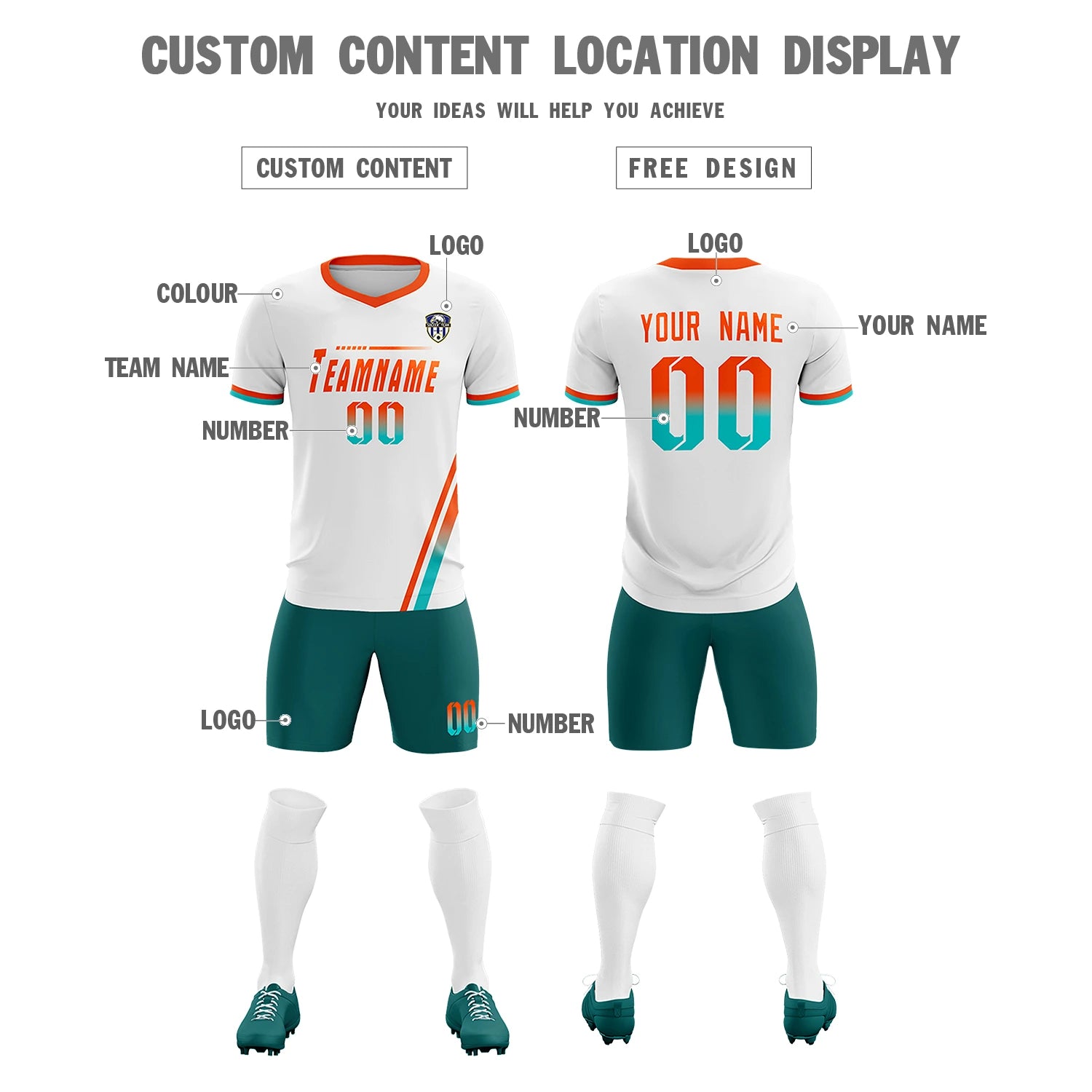 Custom White Orange-Bright Green Gradient Fashion Sportswear Soccer Sets Jersey