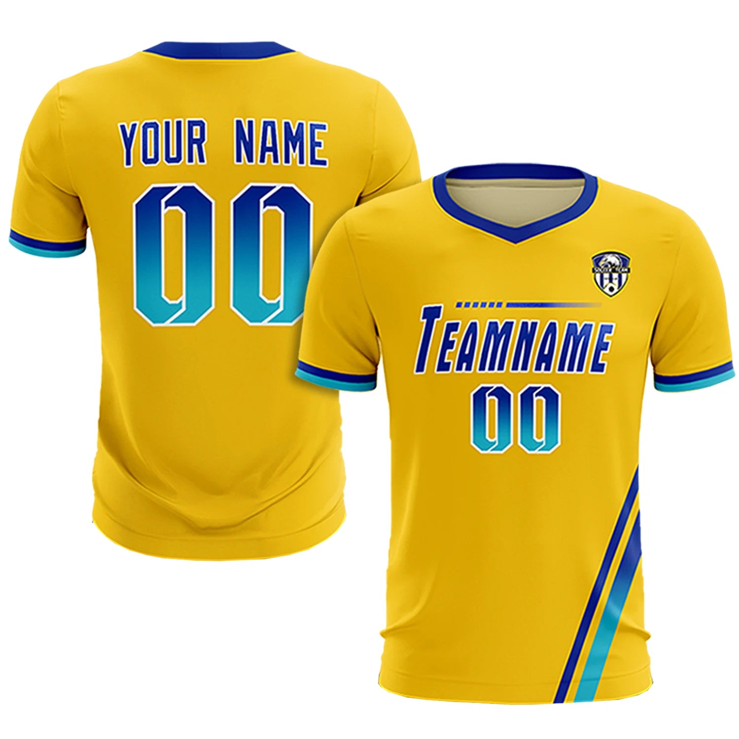 Custom Gold01 Royal Blue-Sky Blue Gradient Fashion Sportswear Soccer Sets Jersey