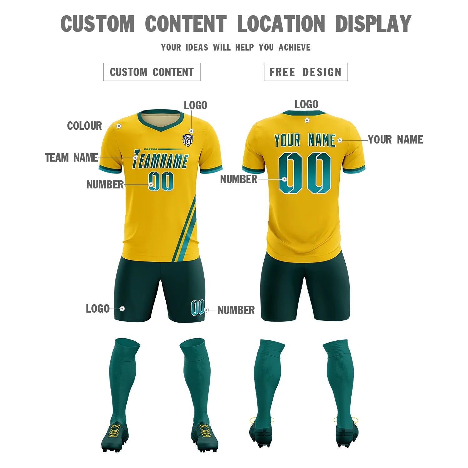 Custom Gold01 Aqua-Aqua Gradient Fashion Sportswear Soccer Sets Jersey