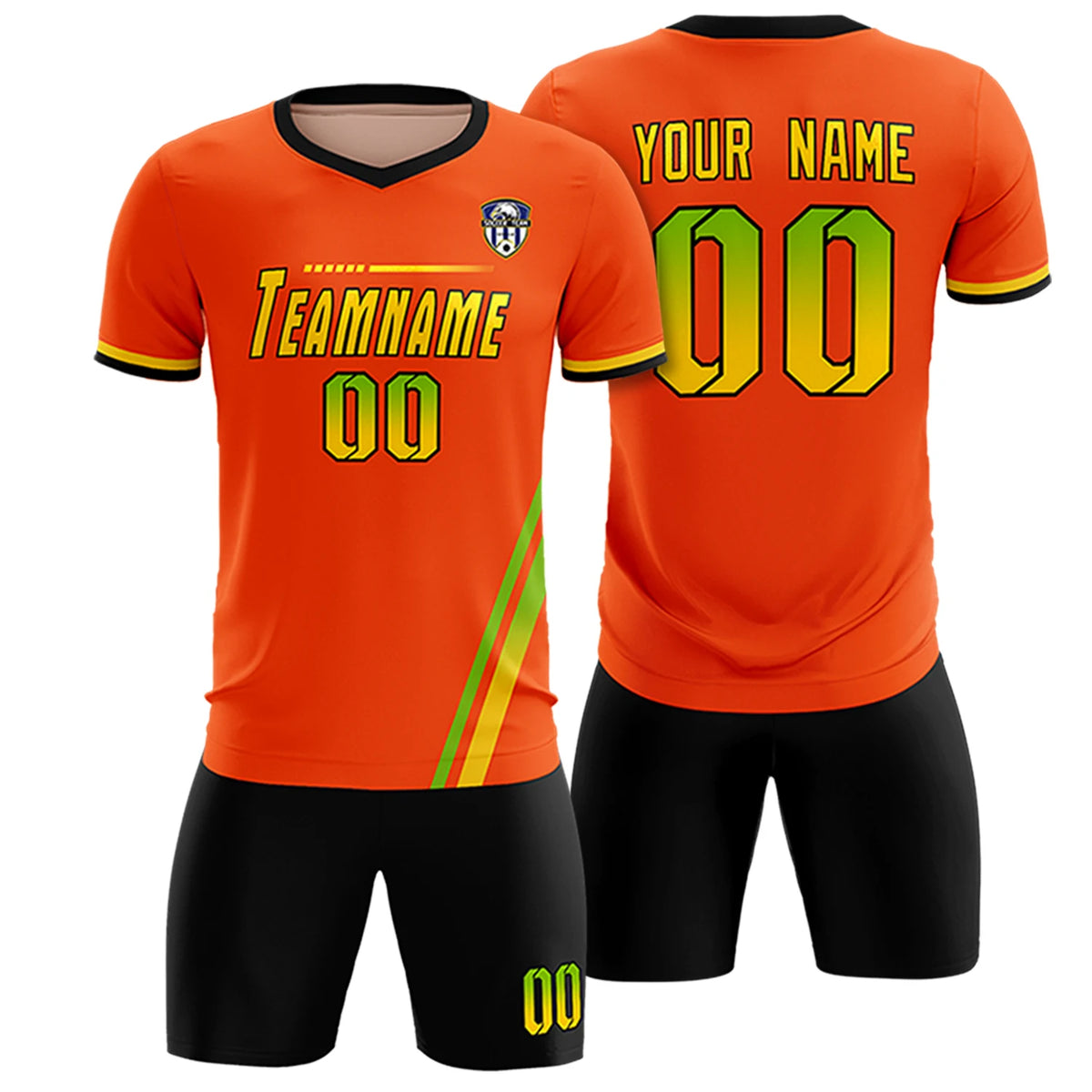 Custom Orange Neon Green-Gold01 Gradient Fashion Sportswear Soccer Sets Jersey