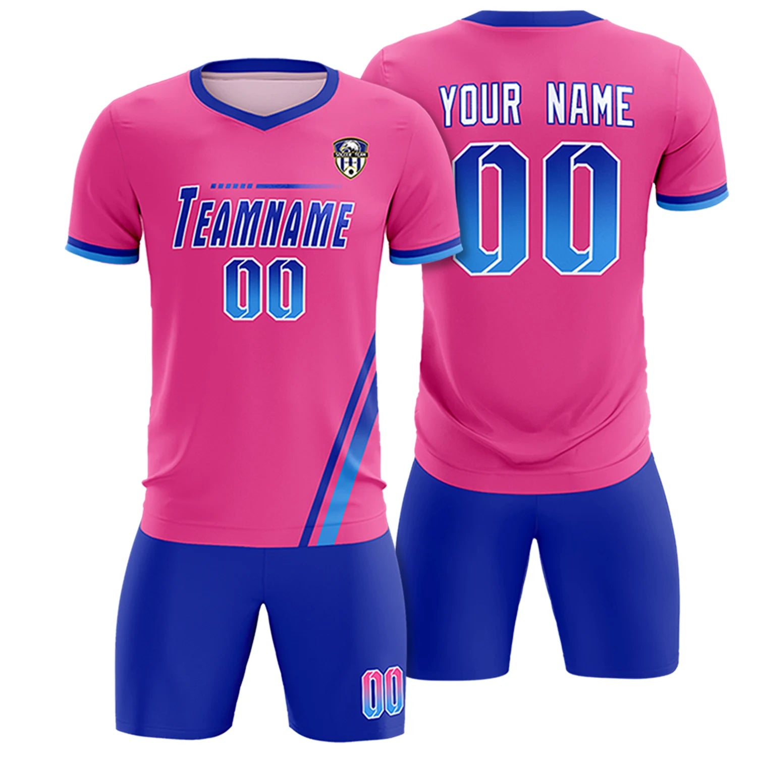 Custom Pink Royal Blue-Powder Blue Gradient Fashion Sportswear Soccer Sets Jersey