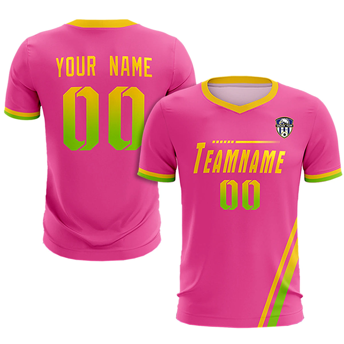 Custom Pink Gold01-Neon Green Gradient Fashion Sportswear Soccer Sets Jersey