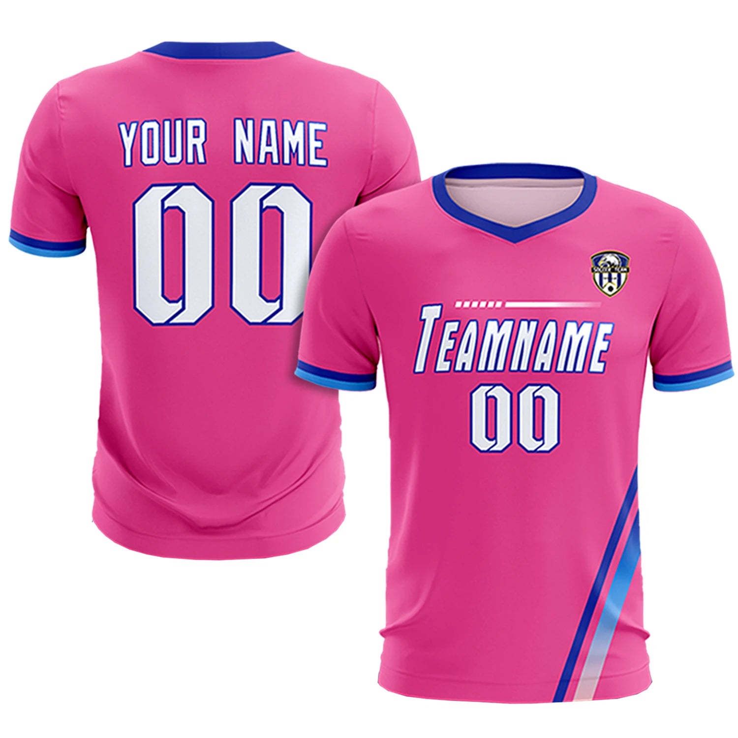 Custom Pink Royal Blue-Powder Blue Gradient Fashion Sportswear Soccer Sets Jersey