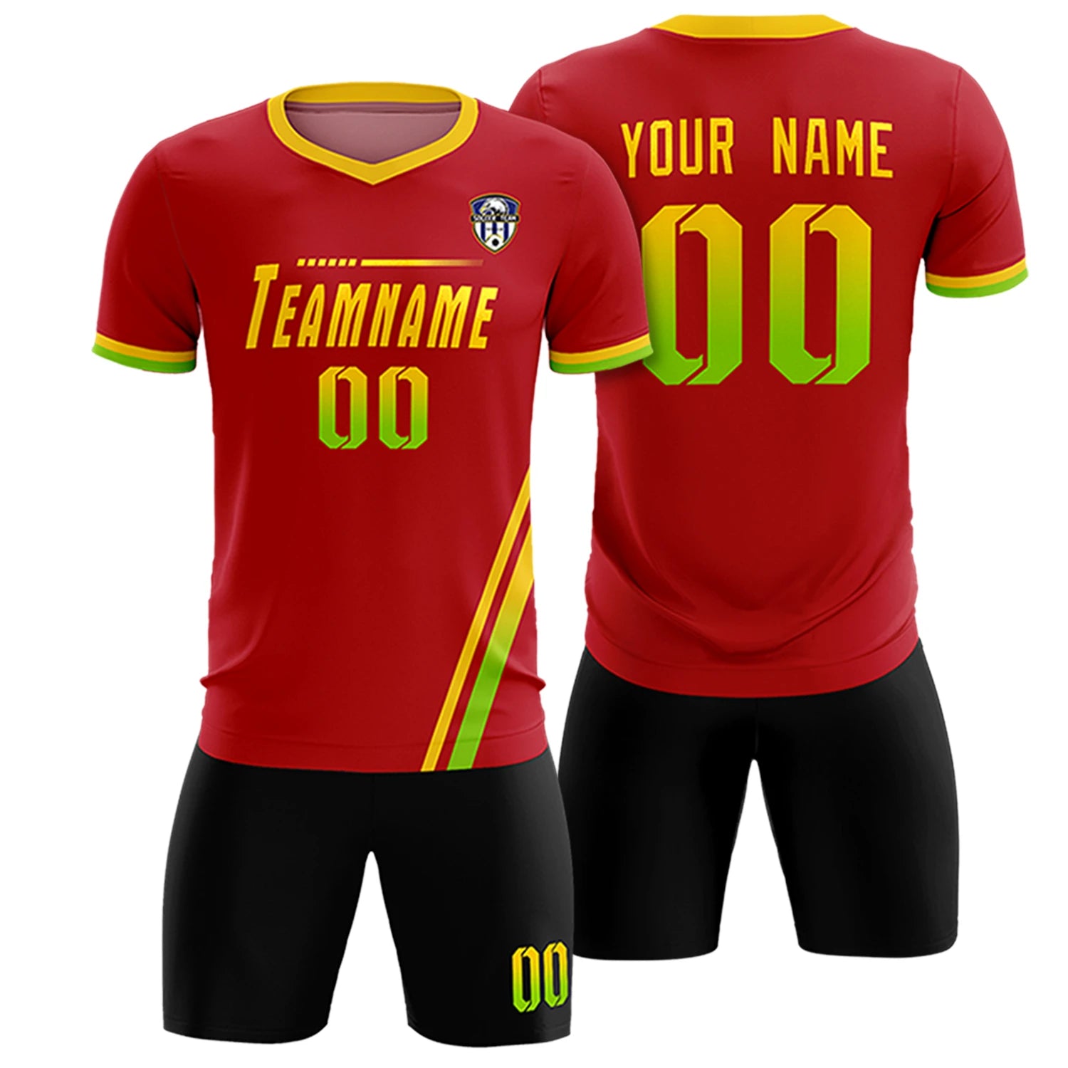 Custom Red Gold01-Neon Green Gradient Fashion Sportswear Soccer Sets Jersey