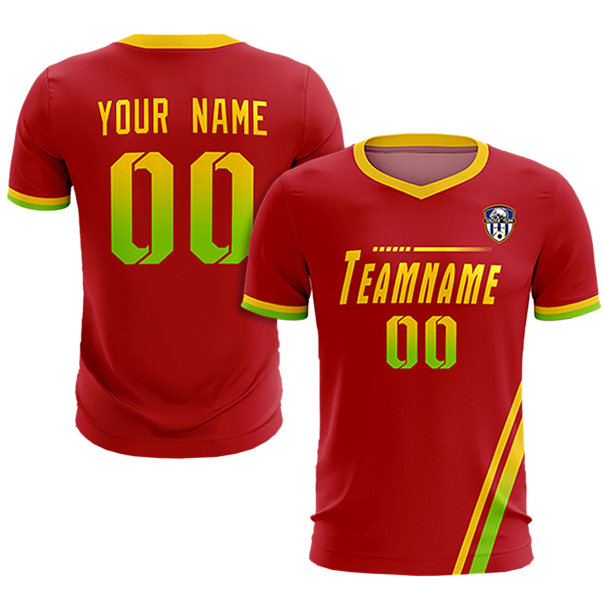 Custom Red Gold01-Neon Green Gradient Fashion Sportswear Soccer Sets Jersey