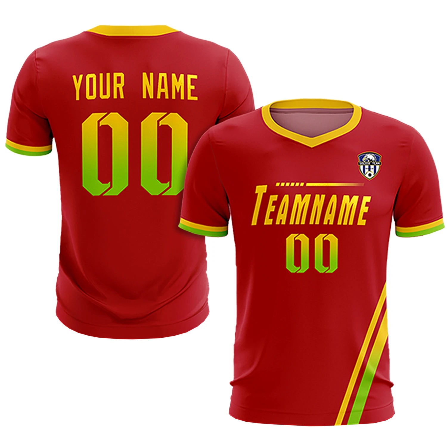 Custom Red Gold01-Neon Green Gradient Fashion Sportswear Soccer Sets Jersey