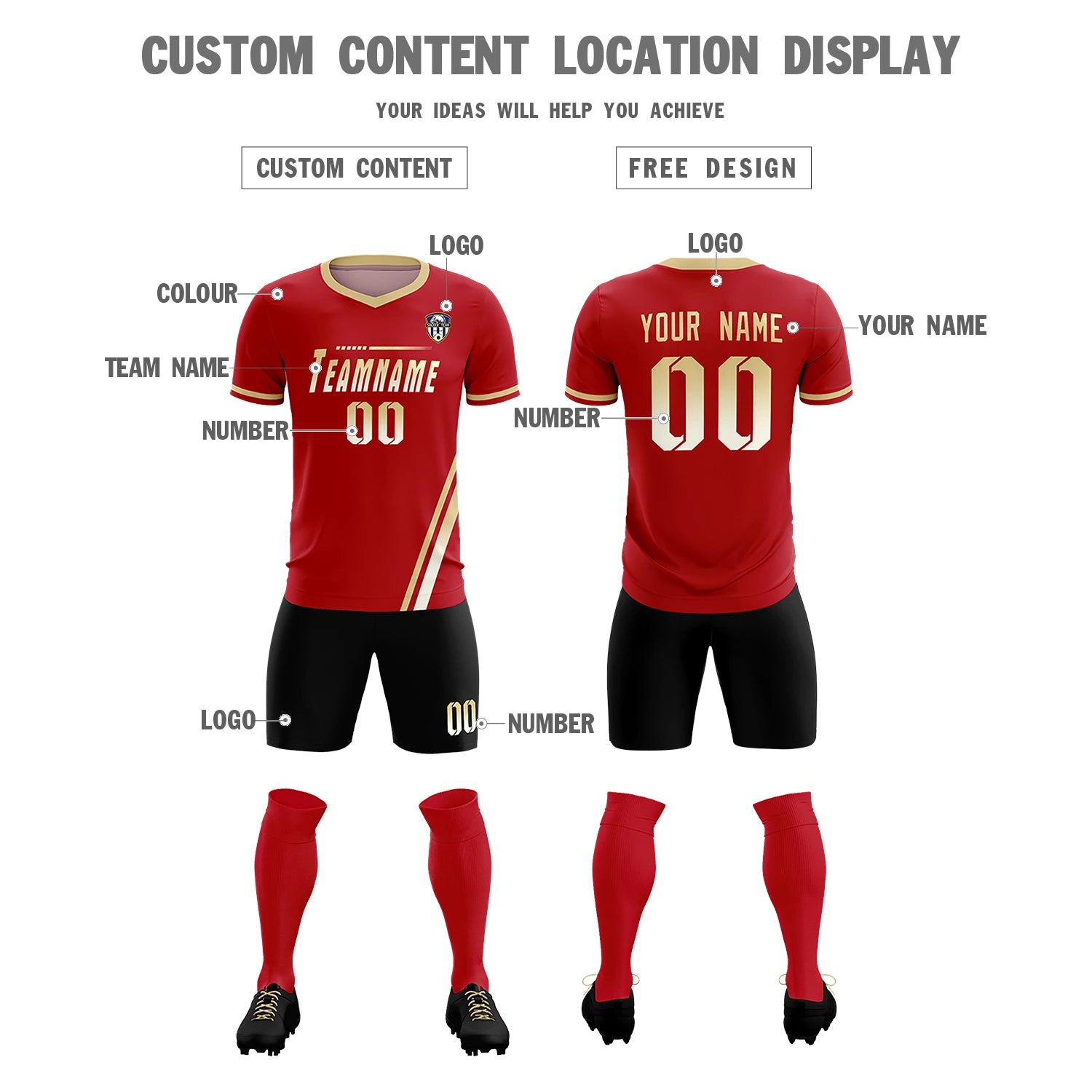 Custom Red Khaki-Khaki Gradient Fashion Sportswear Soccer Sets Jersey
