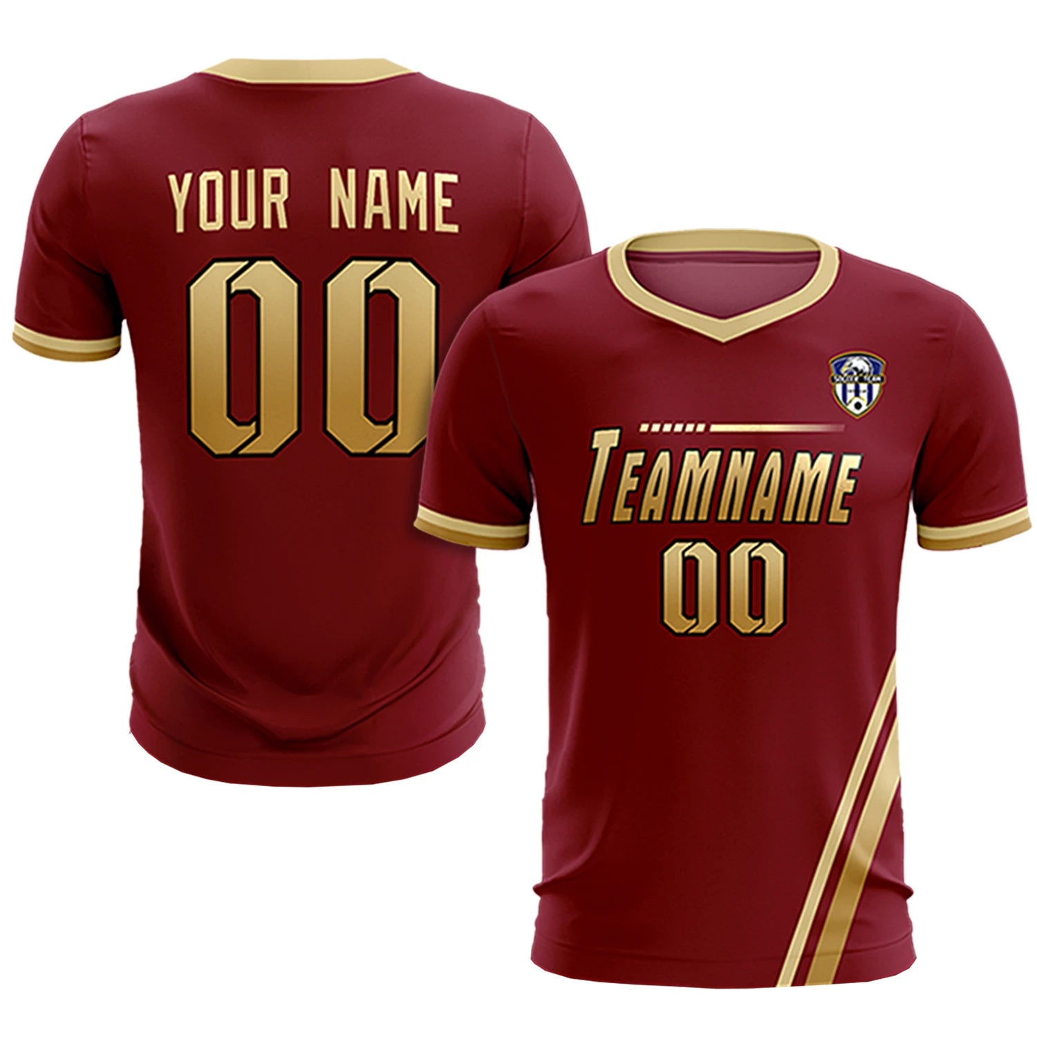 Custom Crimson Khaki-Old Gold Gradient Fashion Sportswear Soccer Sets Jersey