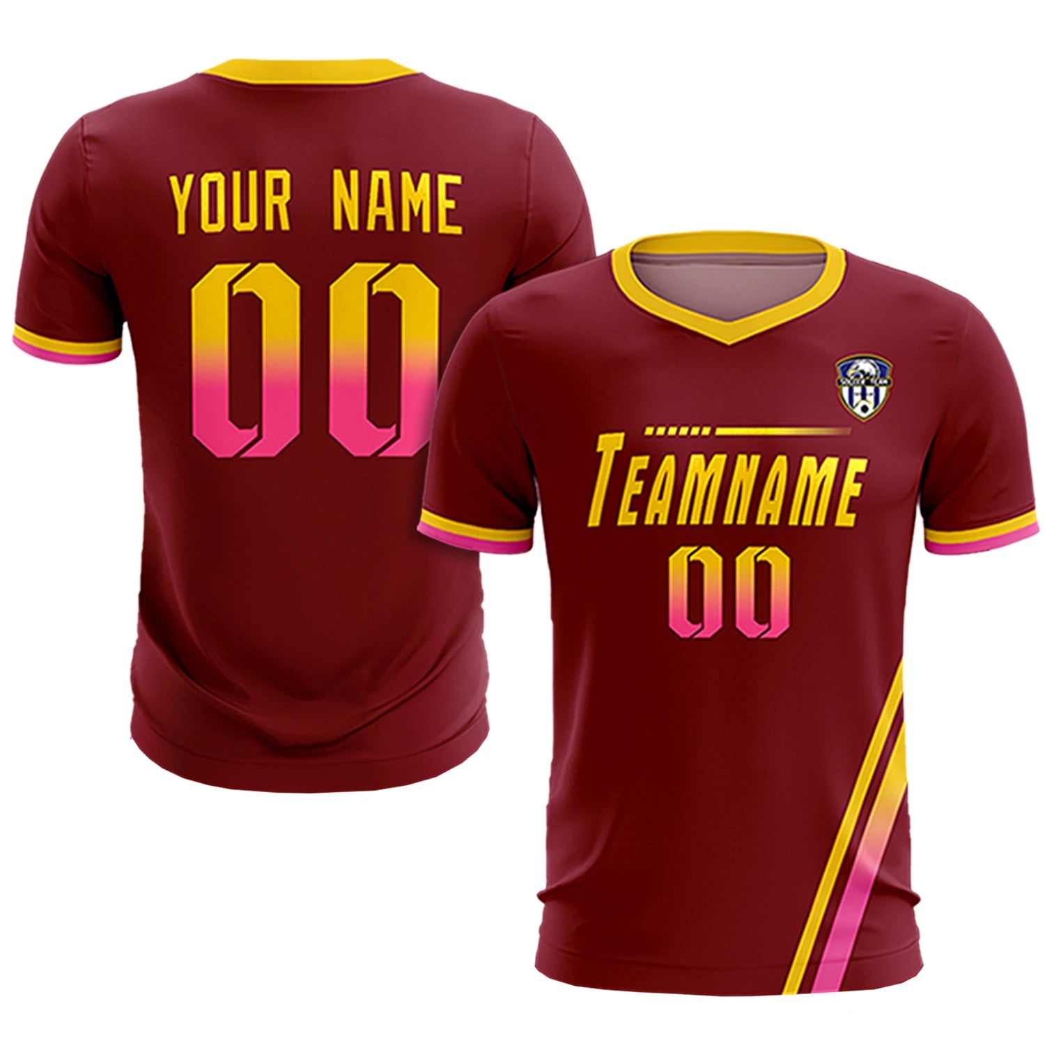 Custom Crimson Gold01-Pink Gradient Fashion Sportswear Soccer Sets Jersey