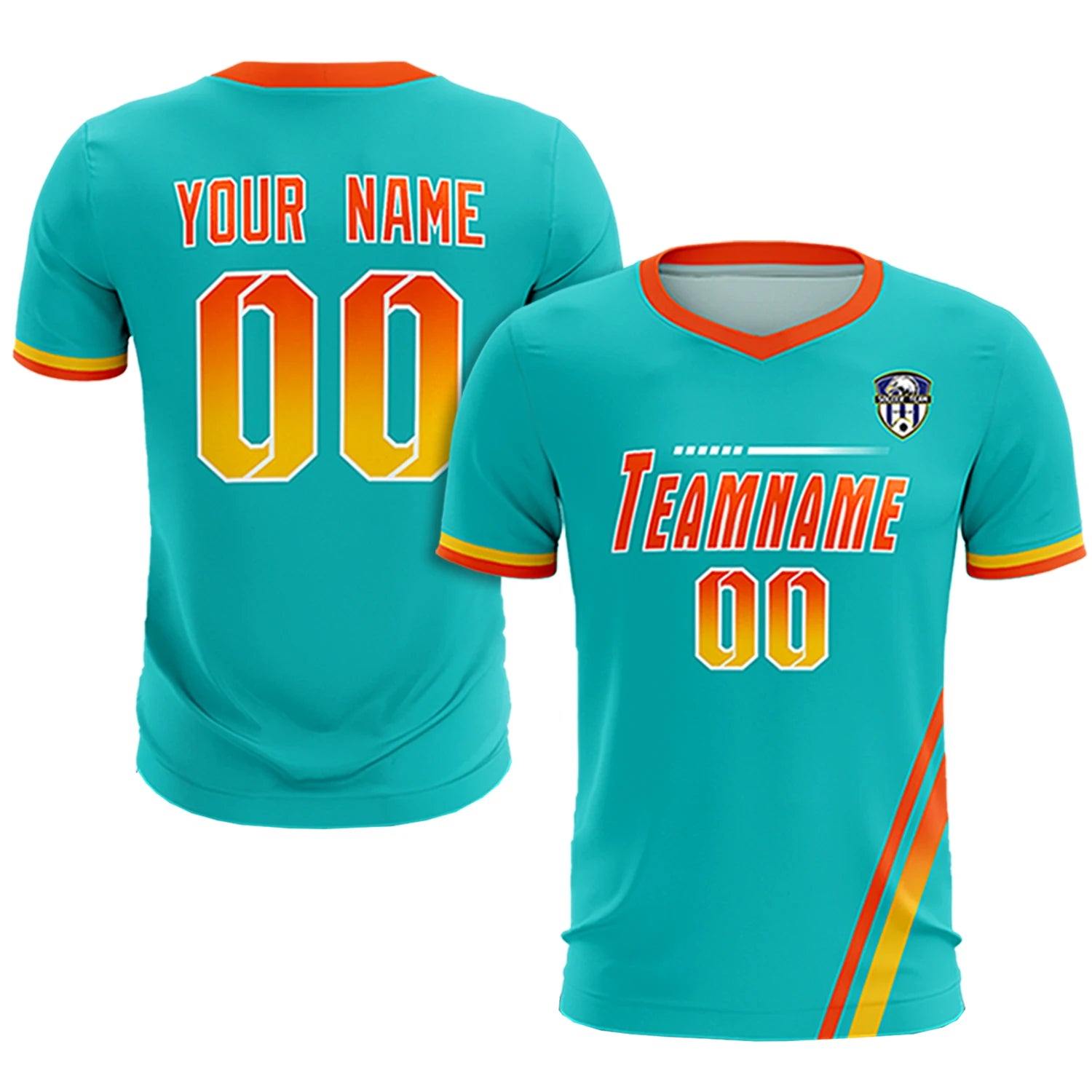 Custom Aqua Orange-Gold01 Gradient Fashion Sportswear Soccer Sets Jersey